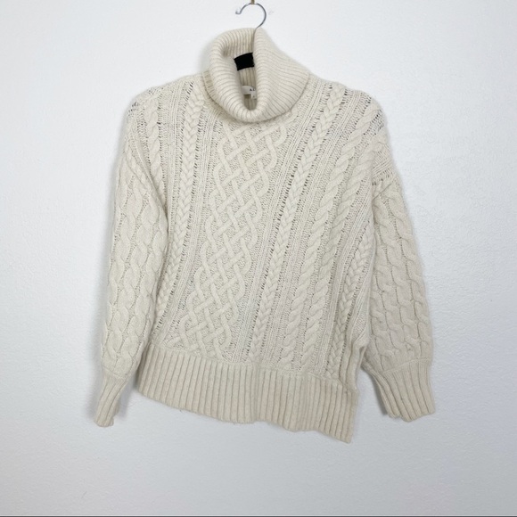 A.L.C. Nevelson Alpaca Wool Cable Knit Turtleneck Sweater Cream White Warm Cozy - Picture 2 of 5